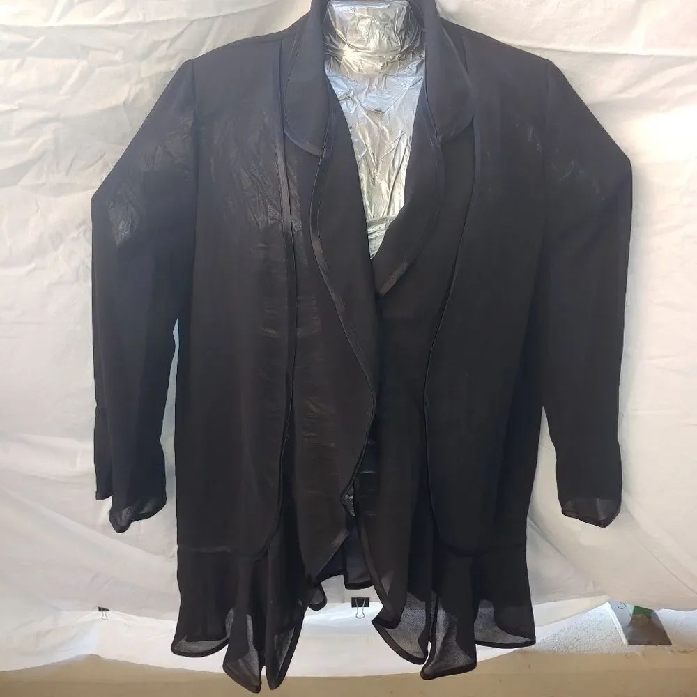 Manapoly Womens Size Large Black Crepe Satin Trimming Top